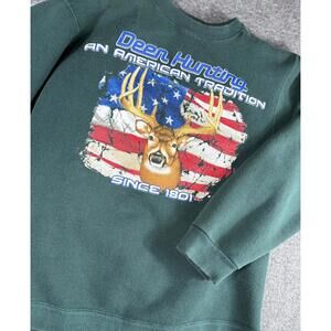 Vintage 90s Pluma Deer Hunting Sweatshirt Men’s Med Green Outdoor Crewneck